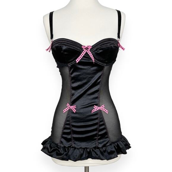 Vintage Y2K Rampage Intimates babydoll Corset top coquette black goth mesh small - Picture 1 of 10